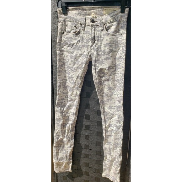 Rag & Bone Womens 25 Gray / White Geometric Printed 5 Pocket Skinny Jeans - Picture 1 of 7